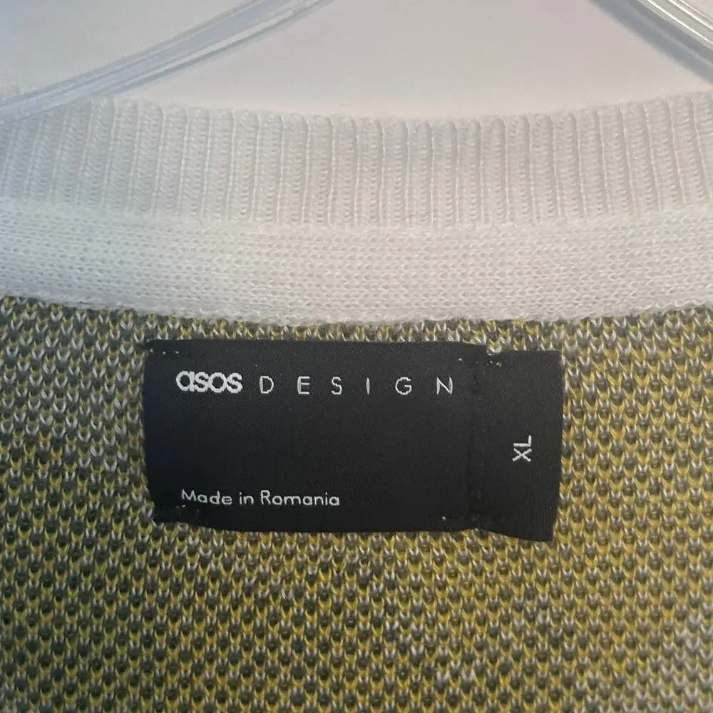 ASOS Design Knitted Tank Mens XL White Yellow Green Floral Sweater Vest
